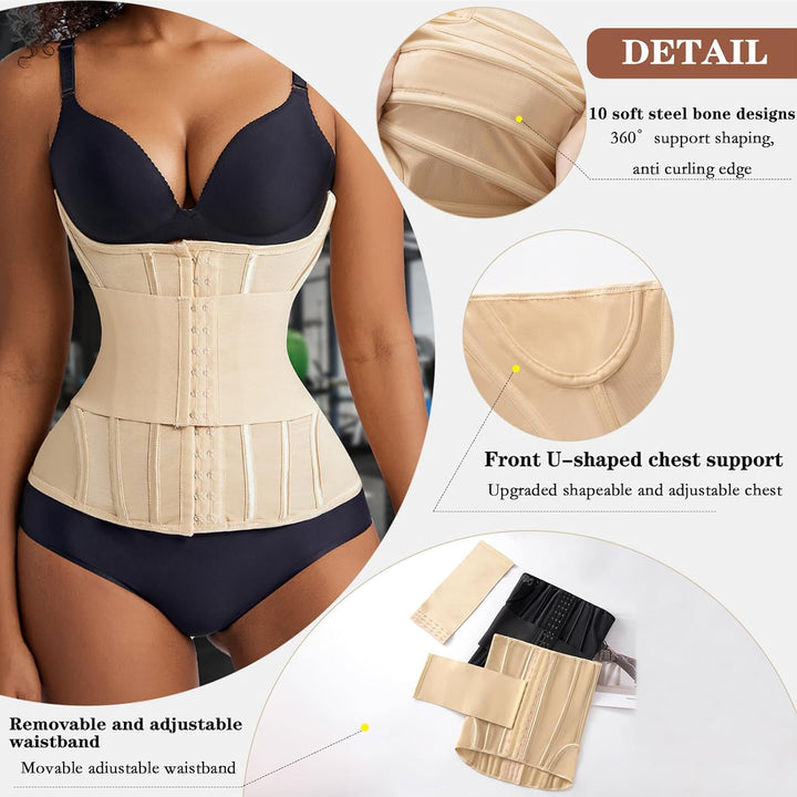 Korsett Damen Bauchweg Doppelte Verschlüsse, Waist Trainer Doppellagiges Verschlusssystem Bauchweggü