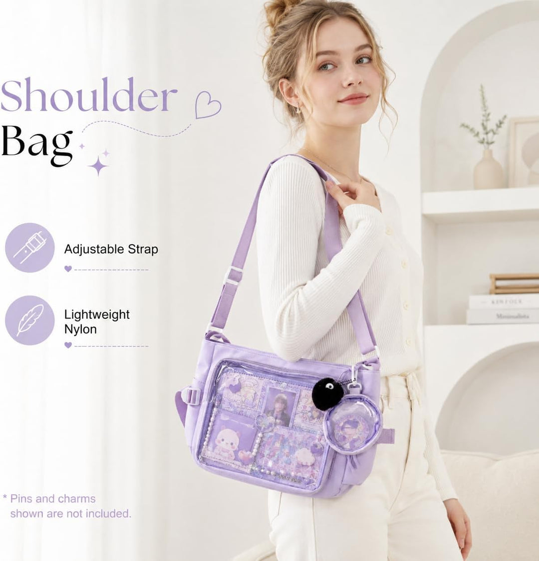 Ita Crossbody Tasche für Damen, Nylon Schultertasche mit transparentem Display-Fenster und herausneh