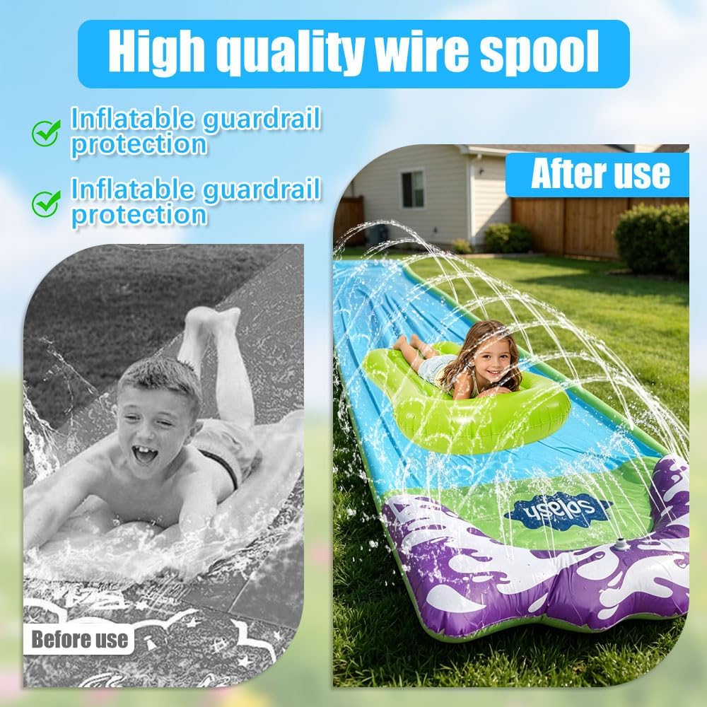 Wasserrutsche Garten, 480 x 70 cm Single Water Slide, Wasserrutschmatte mit 2 Bodyboards, Eingebaute
