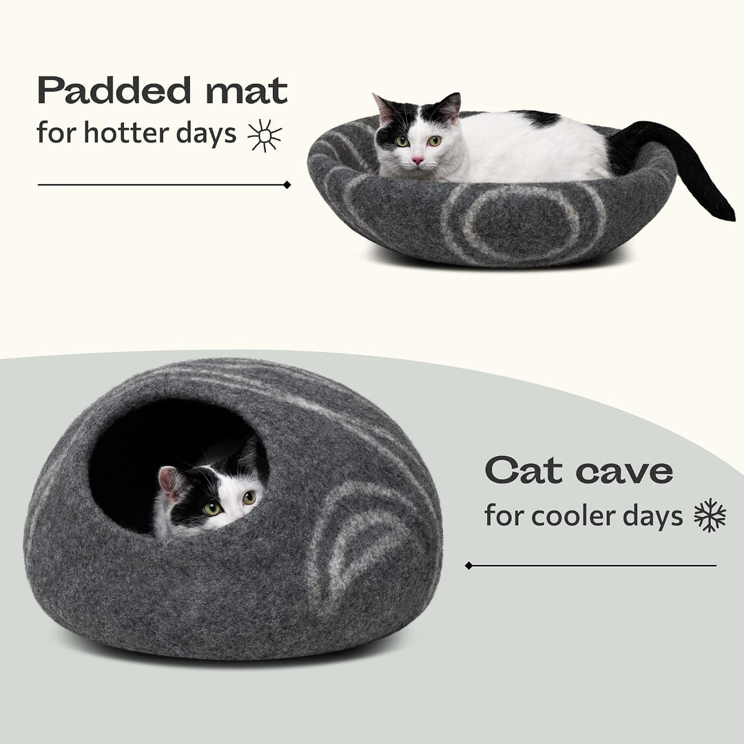 MEOWFIA Katzenbett Höhle – Umweltfreundliche Betten aus 100% Merinowolle für Katzen und Kätzchen (L,