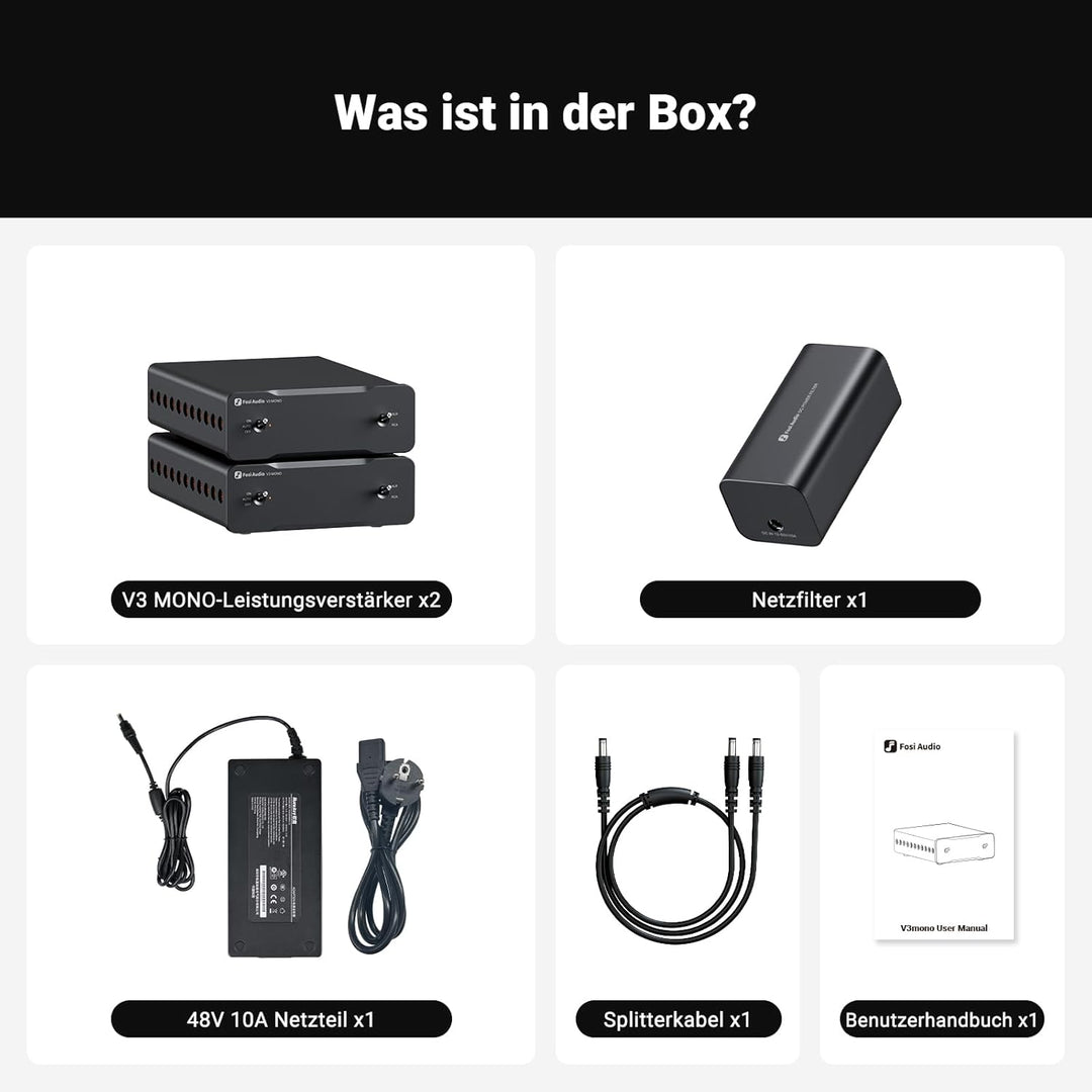 Fosi Audio V3 Mono Leistungsverstärker für Passive Lautsprecher, Mini Monoblock Class D Verstärker m