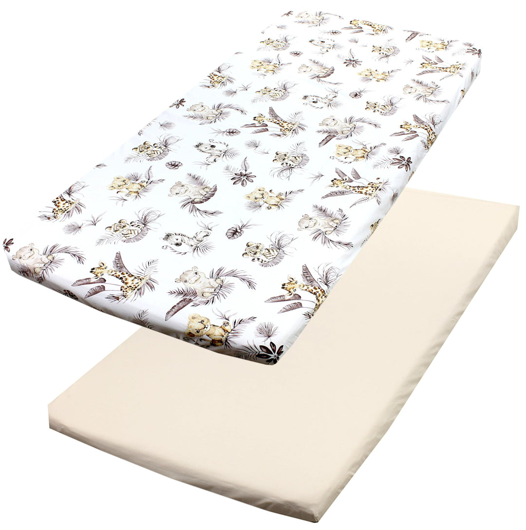 TupTam Baby Spannbettlaken Kinder Spannbetttuch für Babybett Kinderbett 2er Pack, Farbe: Löwe/Blätte