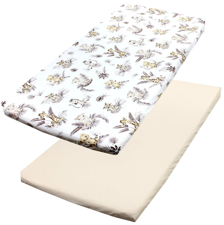 TupTam Baby Spannbettlaken Kinder Spannbetttuch für Babybett Kinderbett 2er Pack, Farbe: Löwe/Blätte