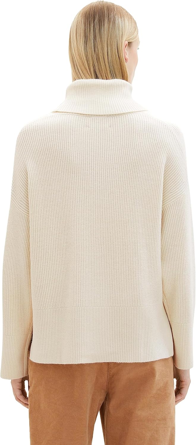 TOM TAILOR Damen Pullover mit Rollkragen M 10354-soft Beige Solid, M 10354-soft Beige Solid
