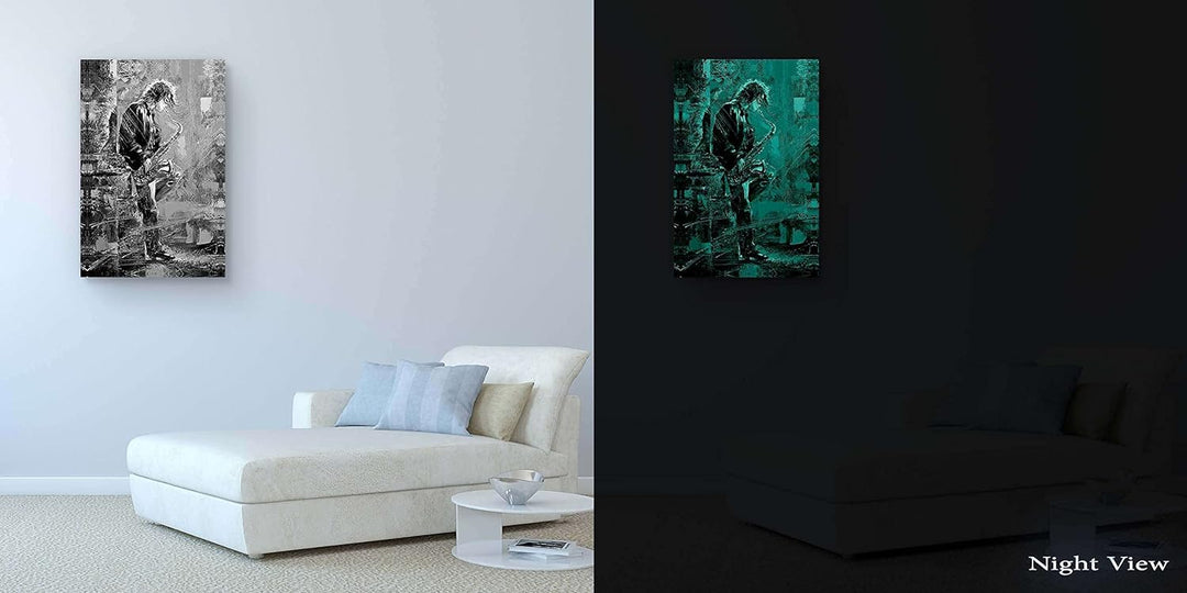 Startonight Leinwandbilder Schwarz und Weiss Junges Singen am Saxophon, Doppelansicht Überraschung M