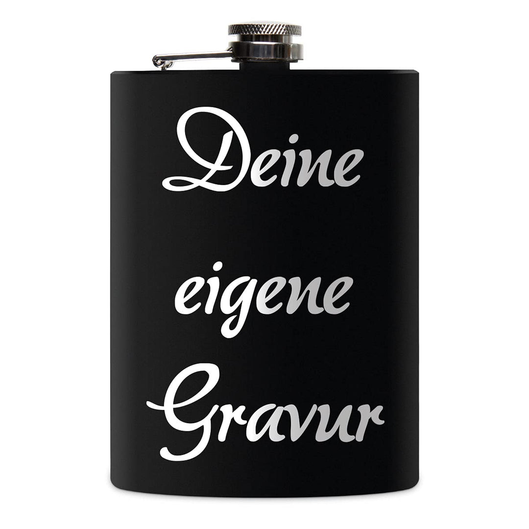 Edelstahl Flachmann 237 ml schwarz matt lackert inkl. individuelle Gravur in Silber von Paule Black