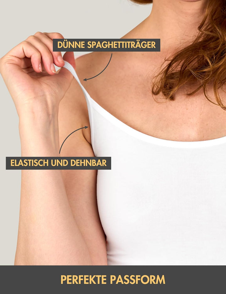 Basic Treasure 3er-Pack Unterhemden Damen, Spaghettiträger Top Damen, Premium Bambus Unterhemd Damen