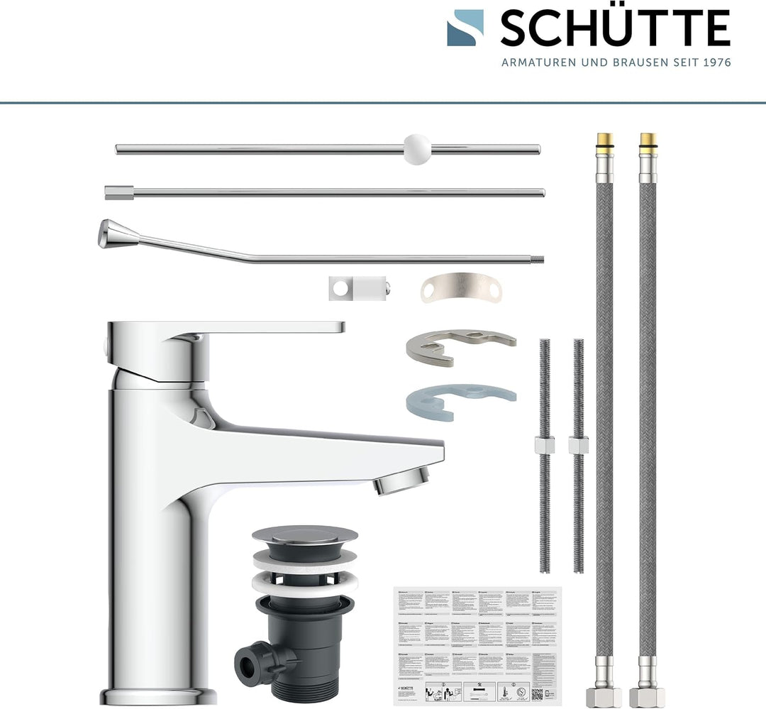 SCHÜTTE 32210 DERBY Wasserhahn Bad Chrom, Waschtischarmatur, Mischbatterie Waschbecken, moderner Ein