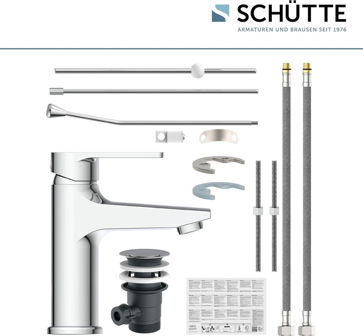 SCHÜTTE 32210 DERBY Wasserhahn Bad Chrom, Waschtischarmatur, Mischbatterie Waschbecken, moderner Ein