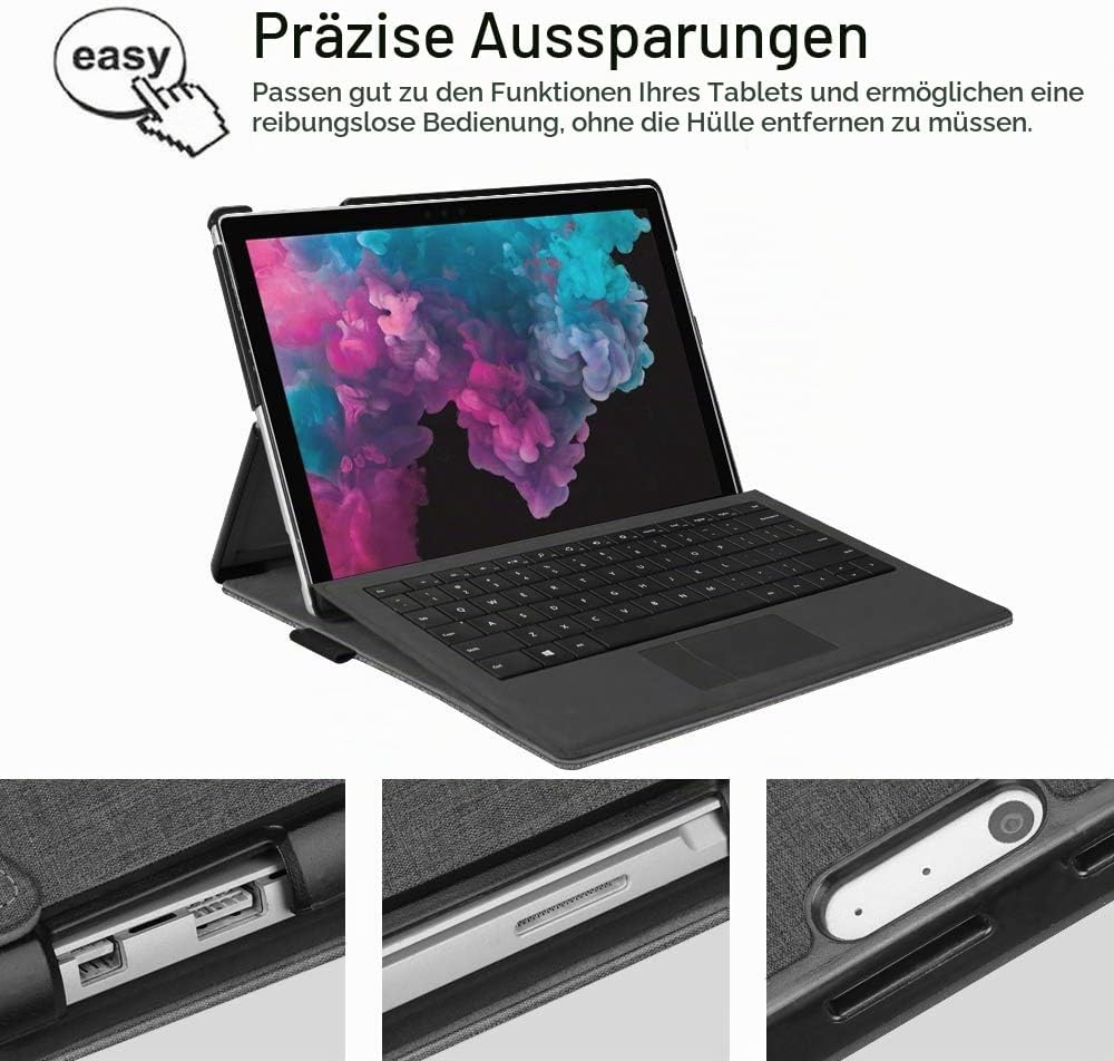 Fintie Hülle für Microsoft Surface Pro 7/7 Plus / 6/5, Business Schutzhülle mit Harter Schale, anpas