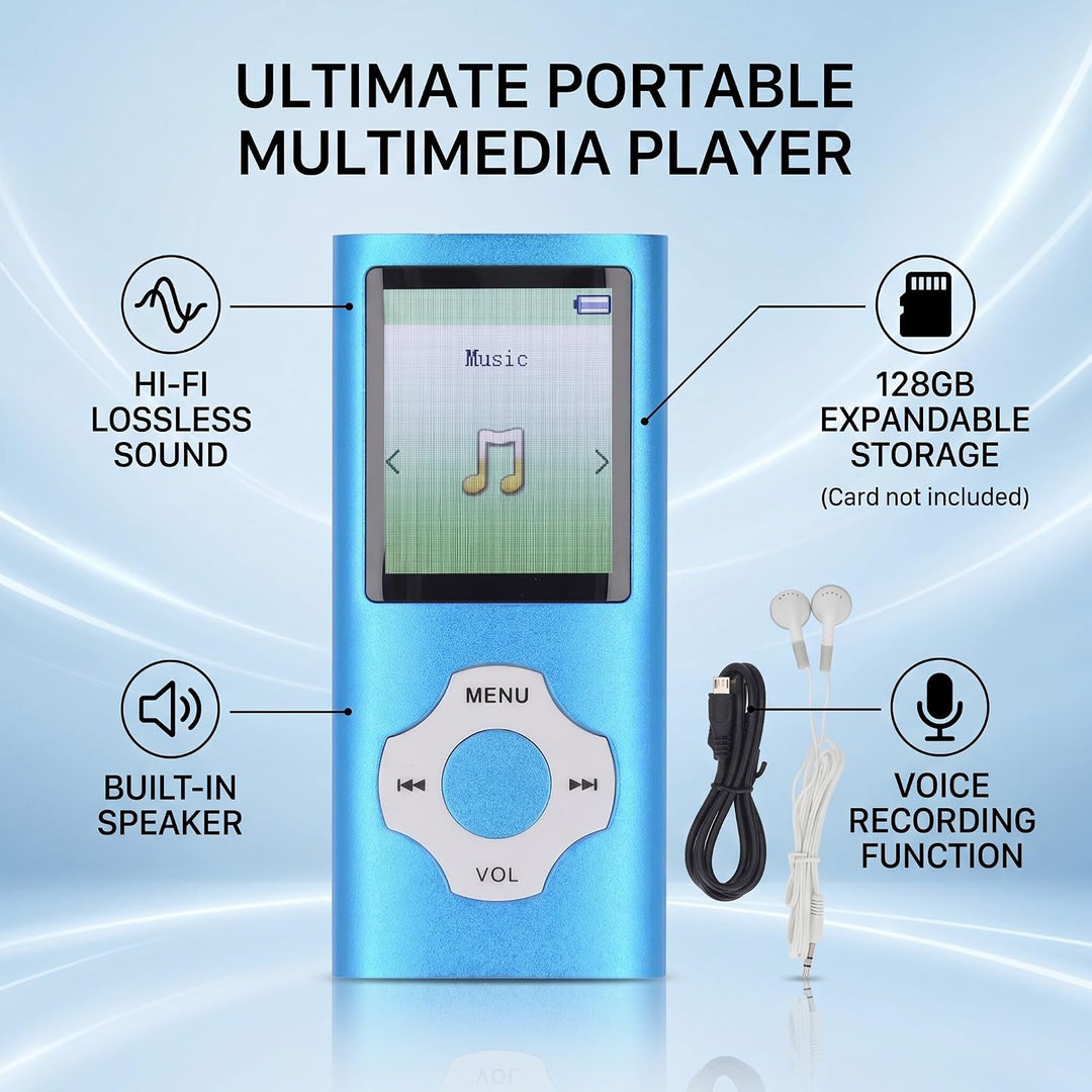 1,8 Zoll Farbbildschirm MP3 MP4 Player, Verlustfreier HiFi Sound, Unterstützt 128 GB TF Karte, Sprac