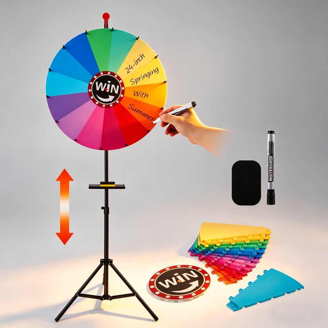 Glücksrad (61 cm) mit 14 Farben & Höhenverstellbarem Ständer (110-160 cm), Glücksrad Kaufen mit Mark