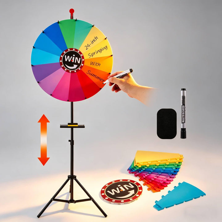 Glücksrad (61 cm) mit 14 Farben & Höhenverstellbarem Ständer (110-160 cm), Glücksrad Kaufen mit Mark