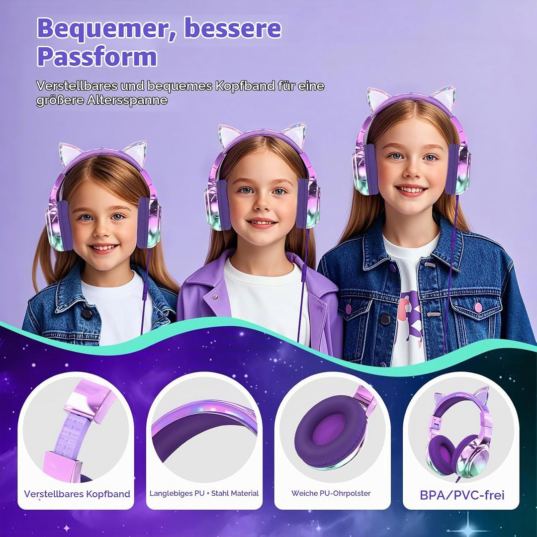JYPS Kinder Kopfhörer, Kopfhörer Kinder mit Kabel, 85/94dB Lautstärkenbegrenzer, Audio-Sharing, Falt