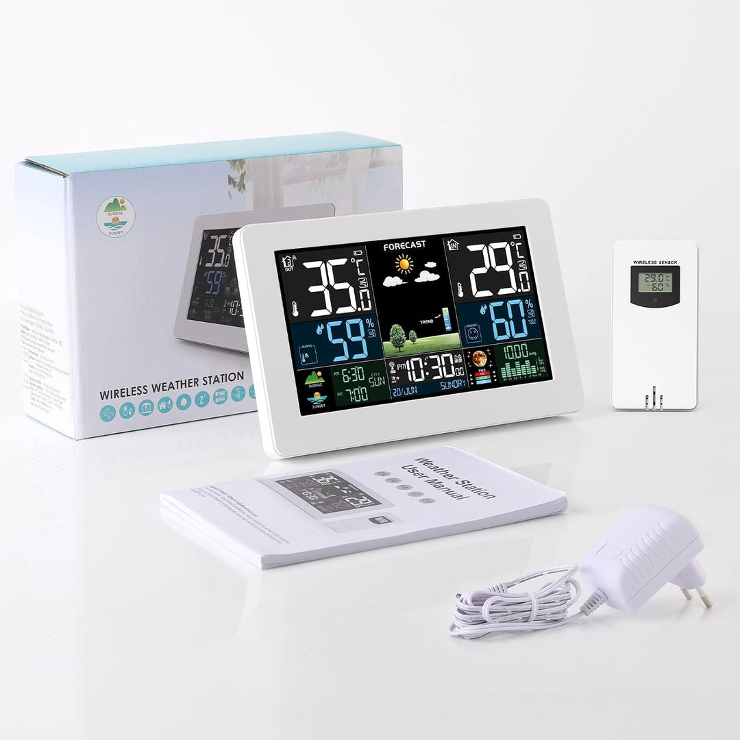 VOKSUN Wetterstation Funk mit Aussensensor, Digital Farbdisplay Funkwetterstation, DCF Funkuhr Wette