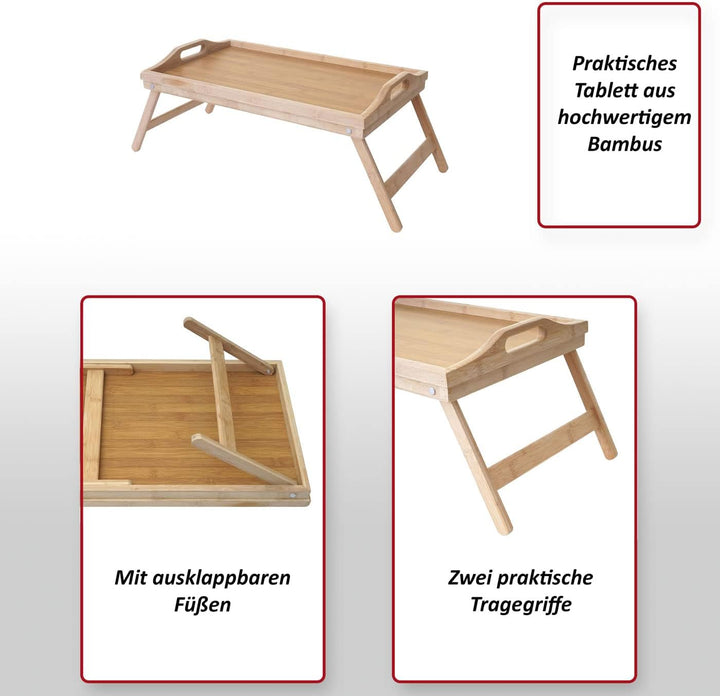 Tablett HWC-B88AM, Serviertablett Holztablett Frühstückstablett Dekotablett, Bambus 21x64x30cm