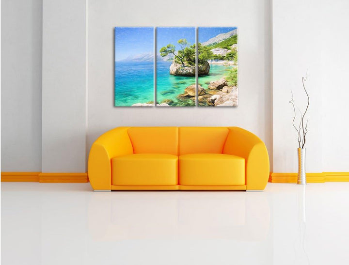 Pixxprint Dalmatia Strand in Kroatien als Leinwandbild/Grösse: 3 Teilig (120x80 cm) cm/Wandbild/Kuns