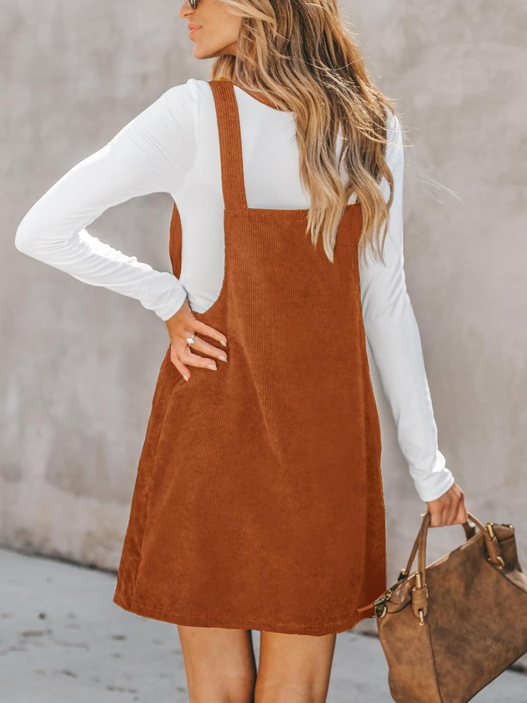 CUPSHE Damen Latzrock Quadratischer Ausschnitt Hosenträger Taschen Cord Latzkleid Overallkleid Freiz