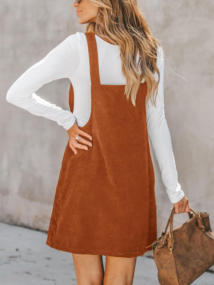 CUPSHE Damen Latzrock Quadratischer Ausschnitt Hosenträger Taschen Cord Latzkleid Overallkleid Freiz