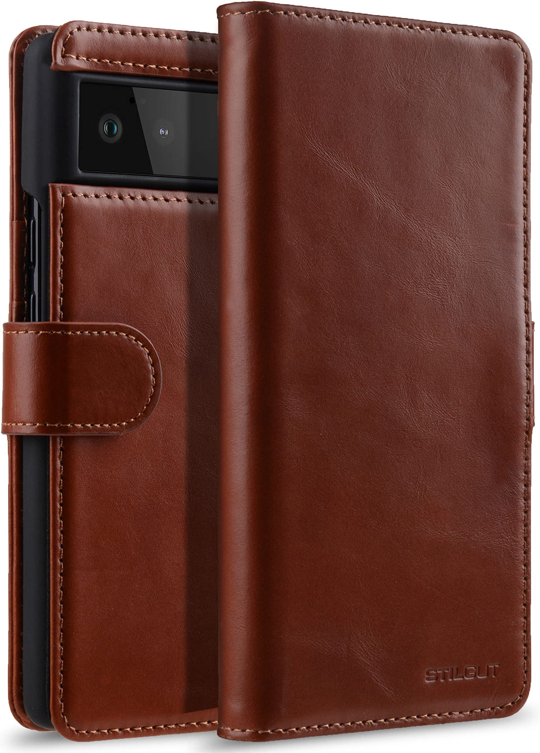 STILGUT Talis kompatibel mit Google Pixel 6 Hülle mit Kartenfach aus Leder, Flip Cover, Wallet Case,