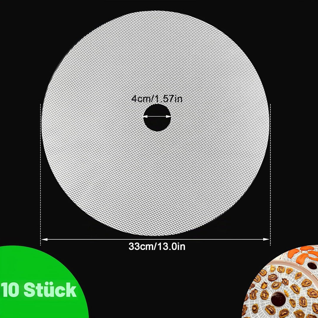 10 Stück Silikon Dehydrator Blätter, Runde Dehydrator Matten mit 1 Stück Küchenzange für Trocknen Vo