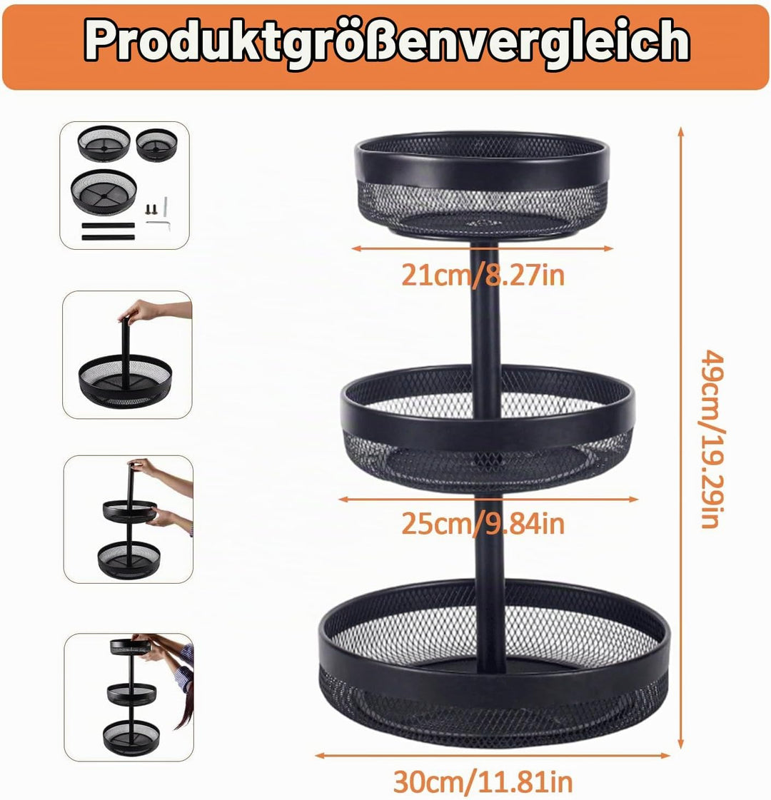 Obstschale mit 3 Ebenen, Obstkorb, Metallgitter, Obstständer, Aufbewahrungshalter für Küche, Bad, hä