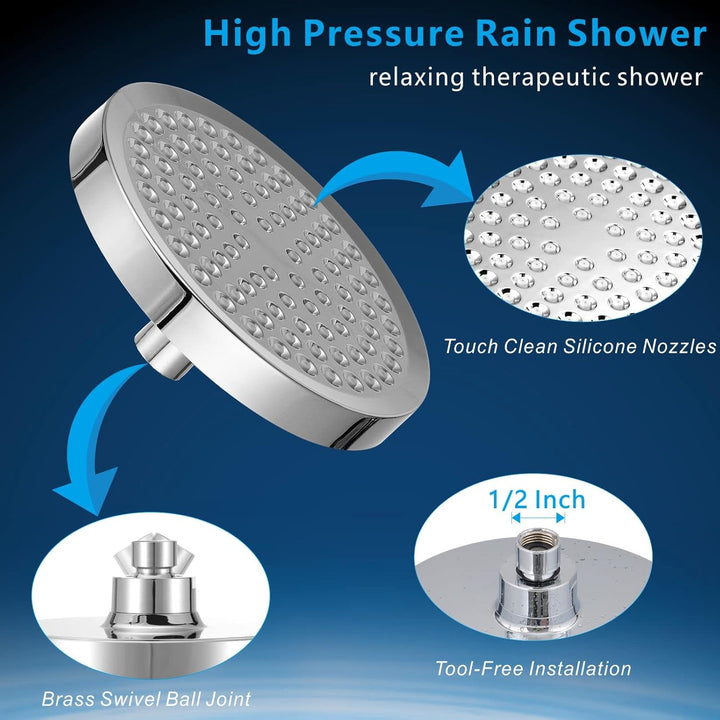 Voolan Hochdruck Regendusche, 15cm Fester Regenduschkopf, Luxuriöser Brausekopf mit Chrom-Finish, Ei