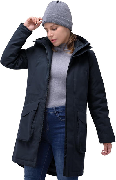 33,000ft Damen Wintermantel Lange Warme Winterjacke Parka Regenjacke Verdickene Funktionsjacke Mit K