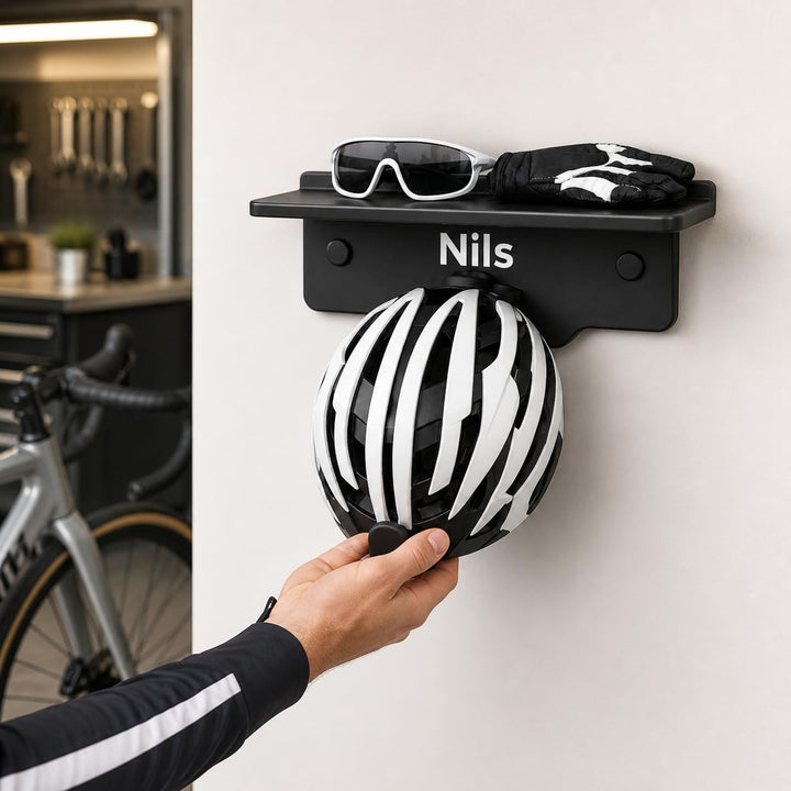 Generisch Personalisierter Fahrradhelm Halter mit Ablage für Brille und Handschuhe, Wandmontage, sch