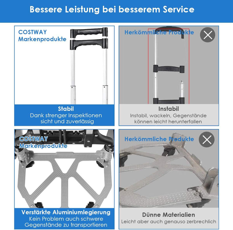 COSTWAY Sackkarre Transportkarre klappbar, Handkarre mit Teleskopgriff & Expanderseil, bis 80 kg bel