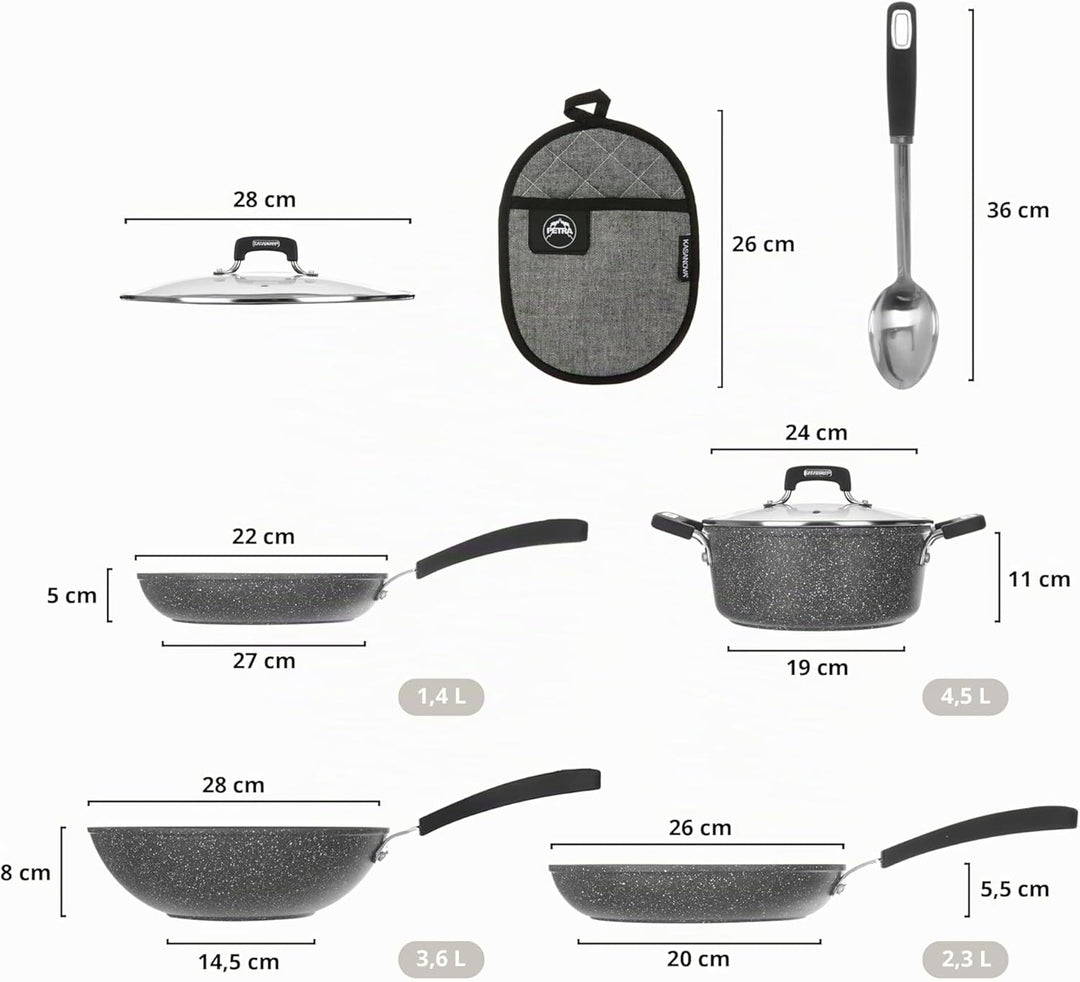 KASANOVA New Petra Dark Topf-Set – Töpfe und Pfannen für Induktion und Backofen bis 180°C, Antihaft-