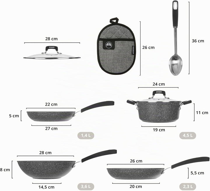 KASANOVA New Petra Dark Topf-Set – Töpfe und Pfannen für Induktion und Backofen bis 180°C, Antihaft-