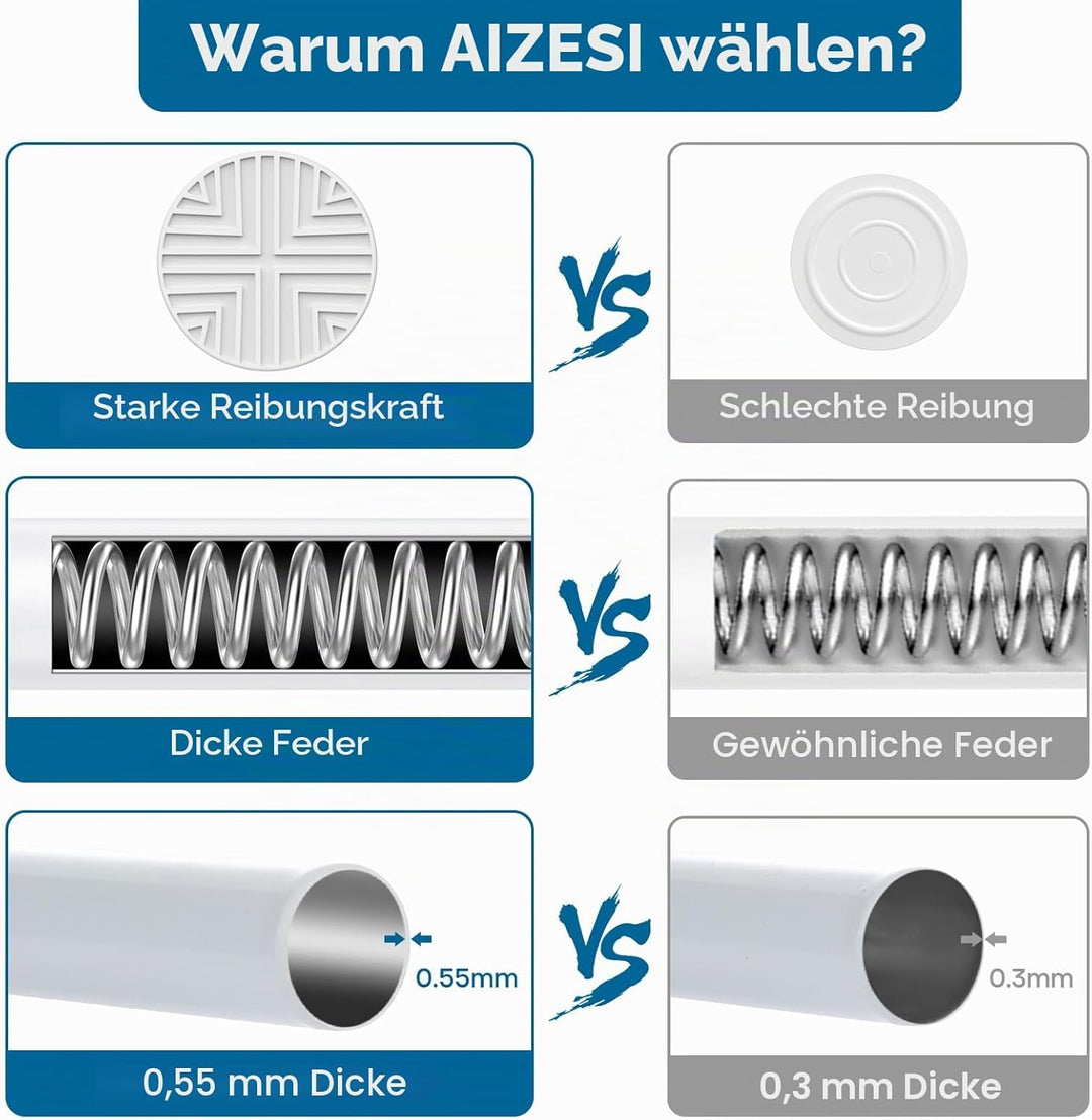 AIZESI Gardinenstange ohne Bohren 60 bis 120 cm, 1 Stück Teleskopstange, Weiss duschstange ohne bohr