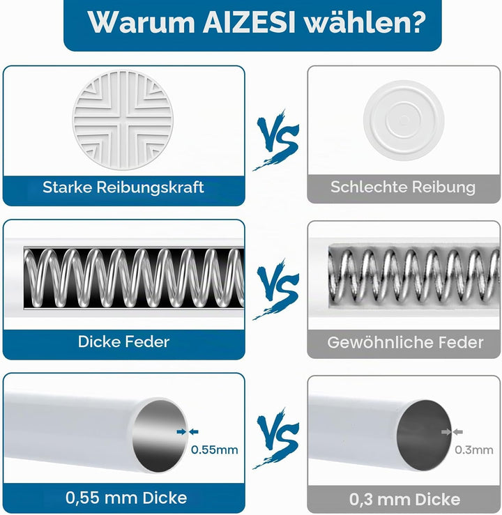 AIZESI Gardinenstange ohne Bohren 60 bis 120 cm, 1 Stück Teleskopstange, Weiss duschstange ohne bohr