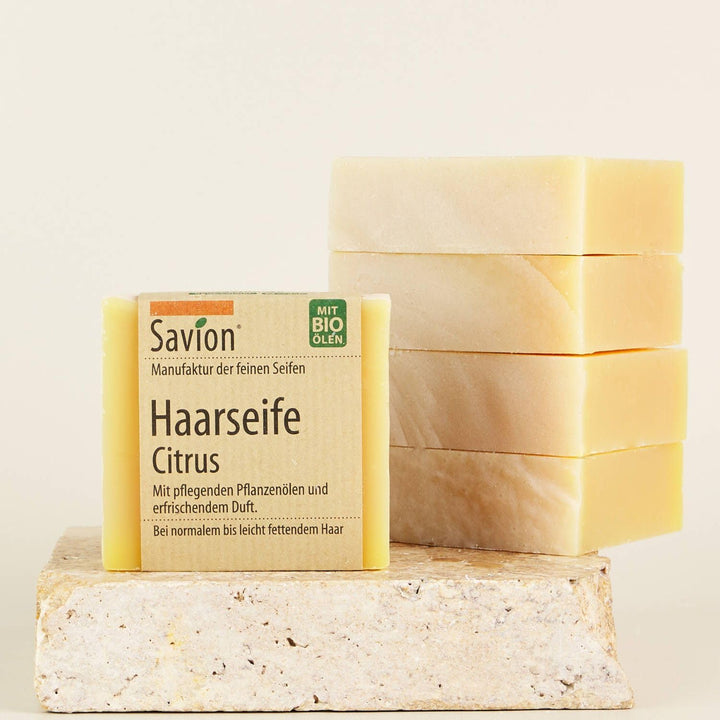Savion 4+1 Bio Haarseife Citrus, Vegan, Handgemacht, Palmölfrei, Plastikfrei, 5x 85gr 1.42 g (300er