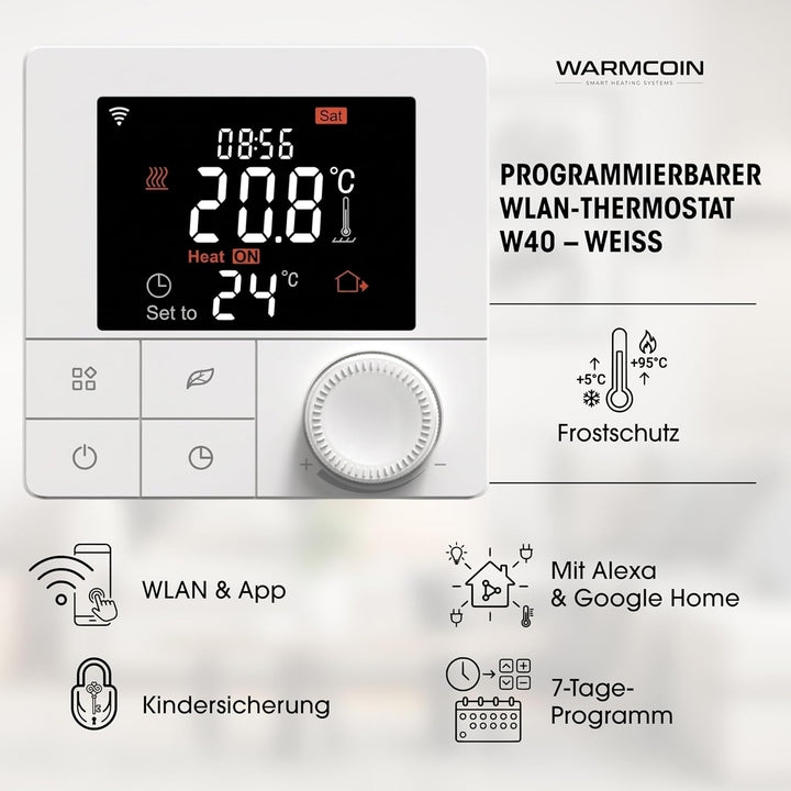 Elektrische Fussbodenheizung Paket 160 W/m² – Fliesen, Laminat &amp; Vinyl – 2,0 m² – W40 WLAN-Thermosta