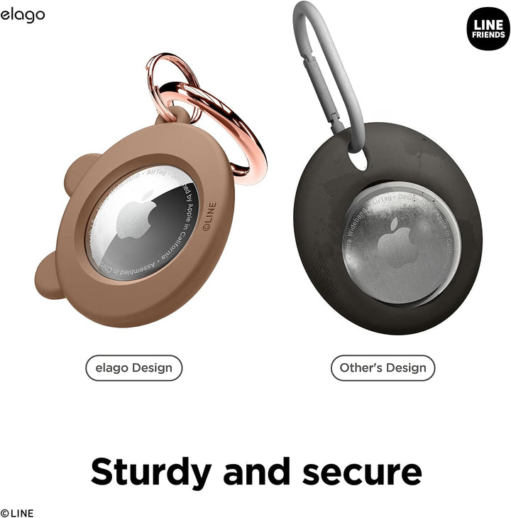 elago I LINE Friends Silikon Hülle Kompatibel met für Apple AirTag 2 &amp; 1 Gen - Voller Schutz, Inklus