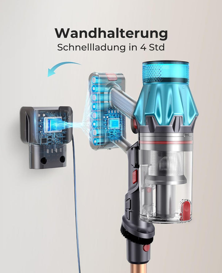 Fieety Akku Staubsauger Kabellos, 50kPa/600W Starkes Saugen, 65Min, 1.6L Beutellos - 8-in-1 Mit Anti