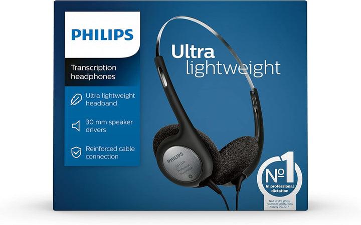 Philips LFH2236 Stereo Kopfhörer für Diktier-und Wiedergabegeräte mit 3.5 mm Klinkenstcker, Ohrpolst