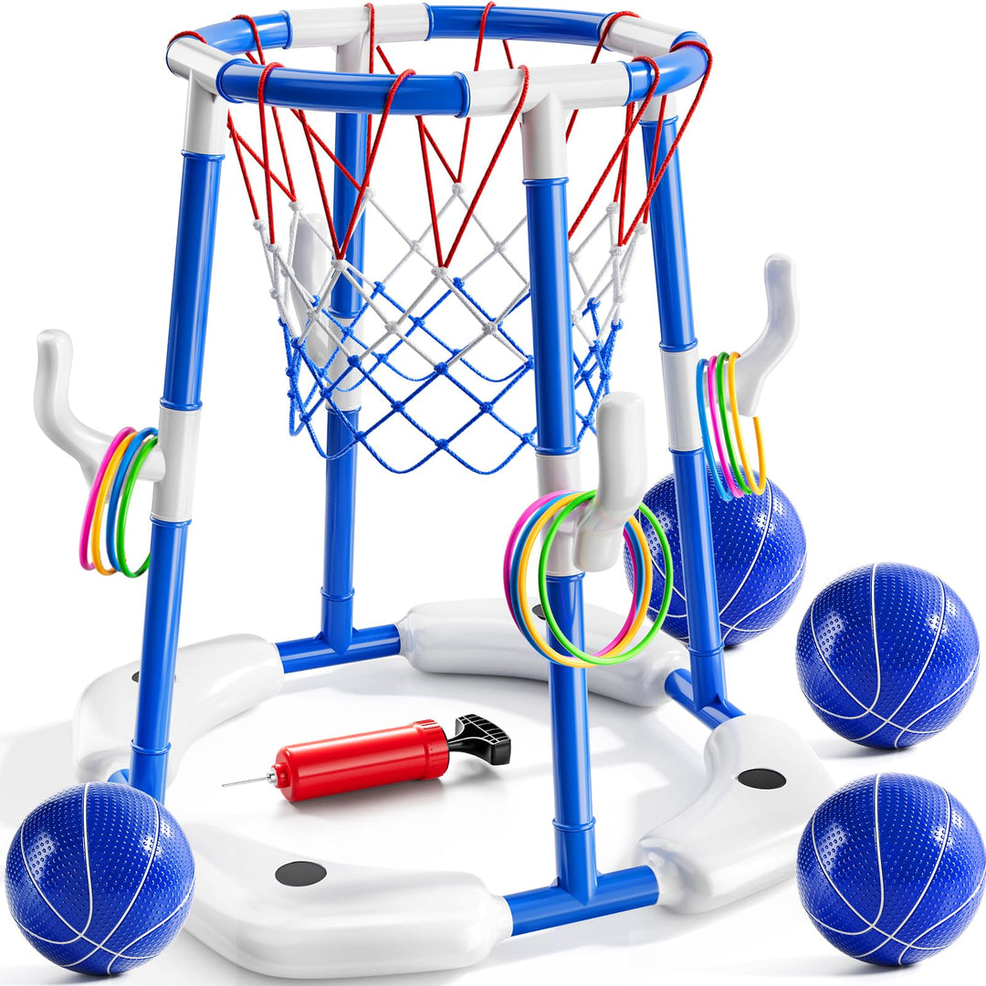 Sitodier Pool-Basketballkorb für Kinder, 2-in-1 schwimmendes Pool-Basketballspielzeug und Ringwurfsp