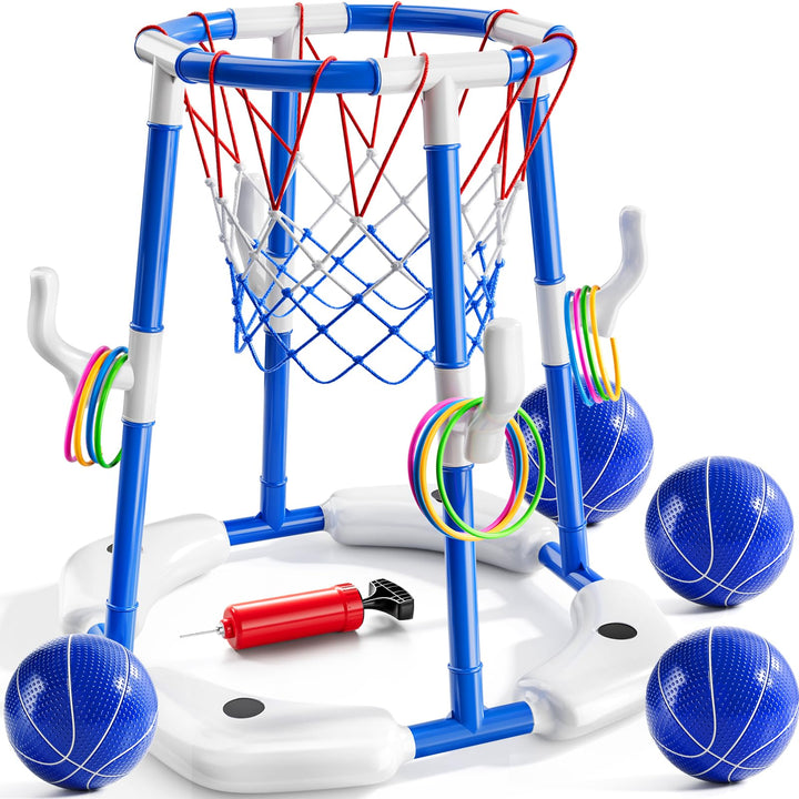Sitodier Pool-Basketballkorb für Kinder, 2-in-1 schwimmendes Pool-Basketballspielzeug und Ringwurfsp