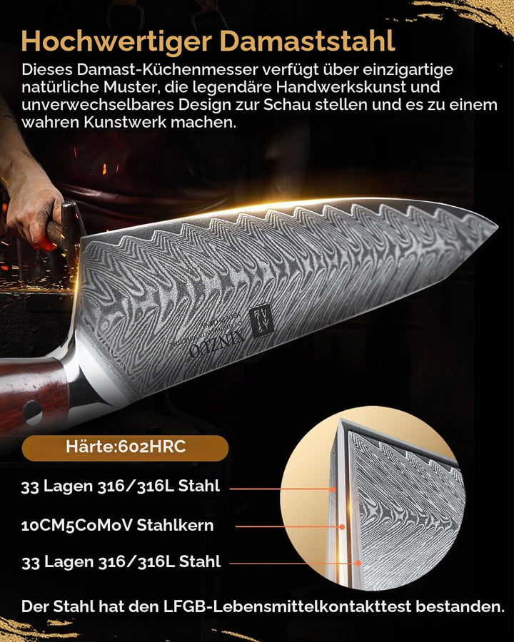 XINZUO Damaststahl Kochmesser, 21cm Kiritsuke Chefmesser Profi geschmiedet Kochmesser, Scharfe Kling