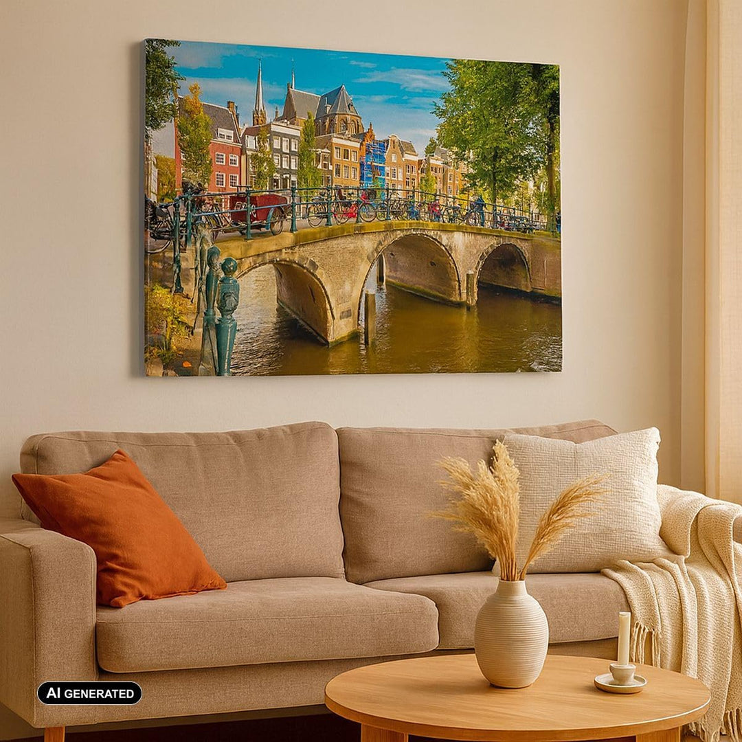 Bilder auf Leinwand 100x70cm Leinwandbild amsterdam Bögen Architektur Gebäude Gross Wanddeko Bild Sc