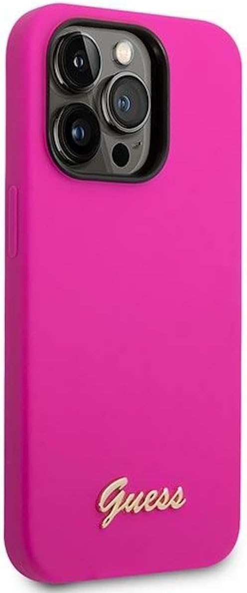 Guess GUHCP14LSLSMF hülle für iPhone 14 Pro 6,1" Fuchsia/Fuschia Hard case Silicone Vintage Gold Log