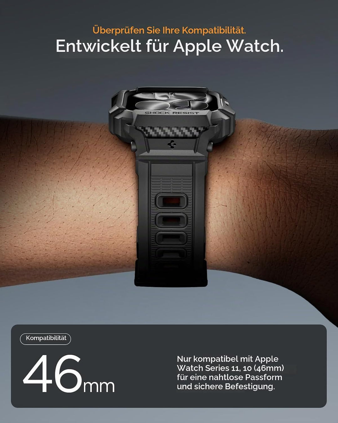 Spigen Rugged Armor Pro 2 Hülle mit Band für Apple Watch 11/10 46mm | TPU-Unibody-Hülle mit Armband,