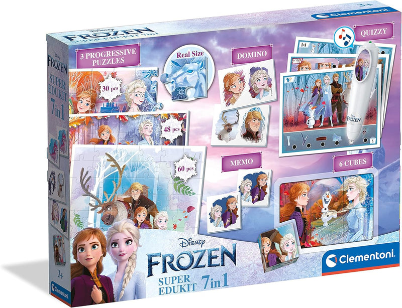 CLEMENTONI - 18110 – Super Edukit 7-in-1 – Disney Die Eiskönigin (3 Puzzles mit 30, 48 und 60 Teilen