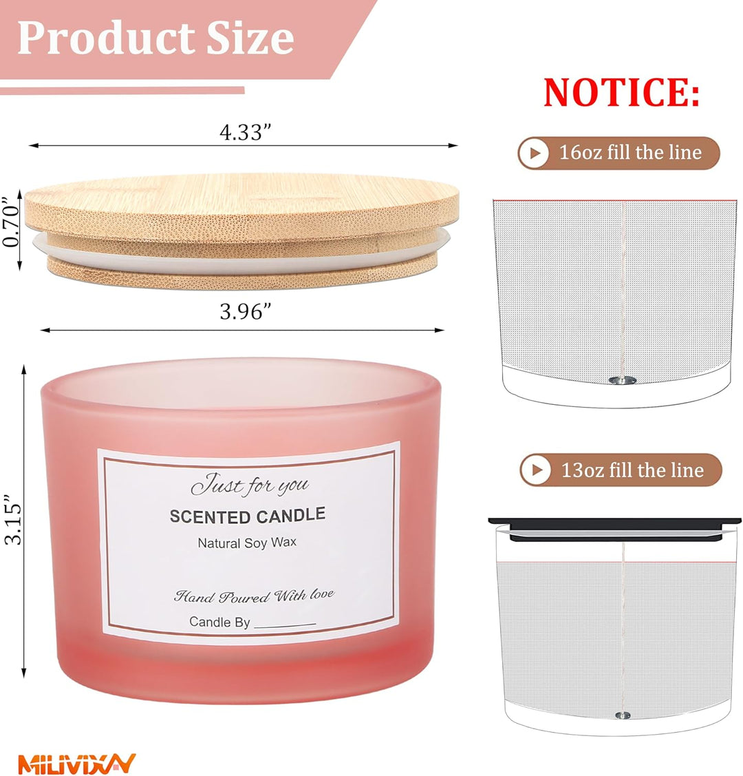 MILIVIXAY 6 x 473 ml Kerzengläser mit Bambusdeckel und Kerzenherstellungs-Kits – 3 Docht-Kerzenglas,