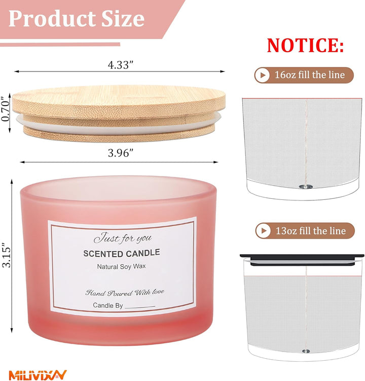 MILIVIXAY 6 x 473 ml Kerzengläser mit Bambusdeckel und Kerzenherstellungs-Kits – 3 Docht-Kerzenglas,