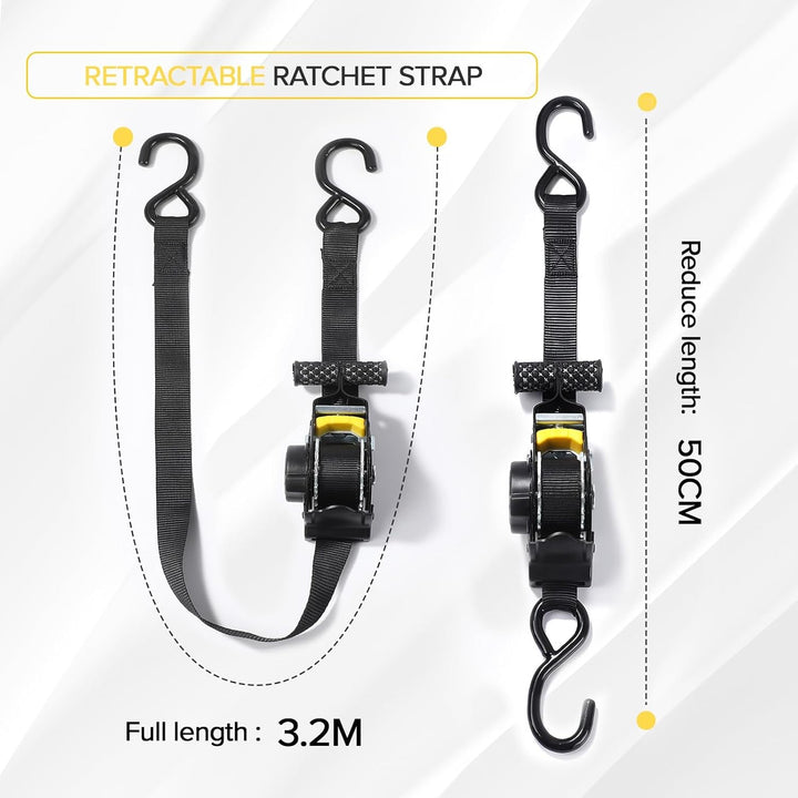Automatik Spanngurt - 2.5 cm x 3 m - Spanngurte mit Ratsche (2 Stück) - mit Haken 680 kg Bruchfestig