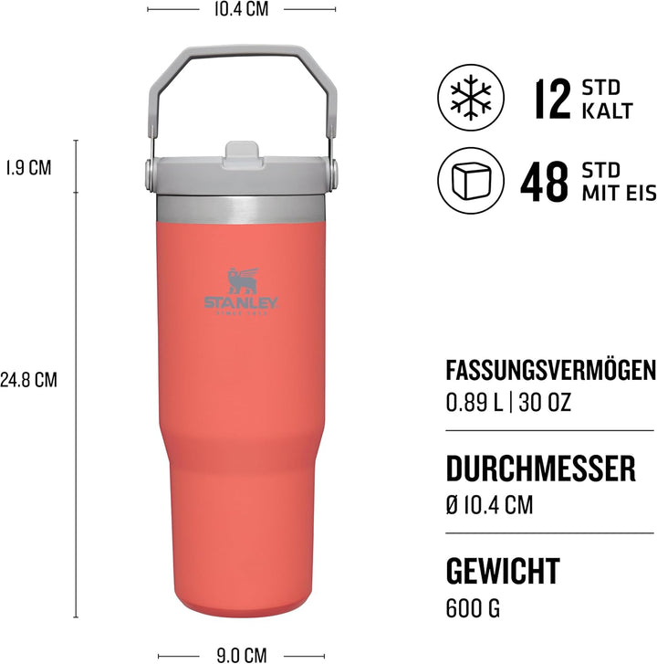 Stanley The IceFlow Flip Strohhalm Becher aus hochwertigem 18/8-Edelstahl, Farbe: Guava, Fassungsver